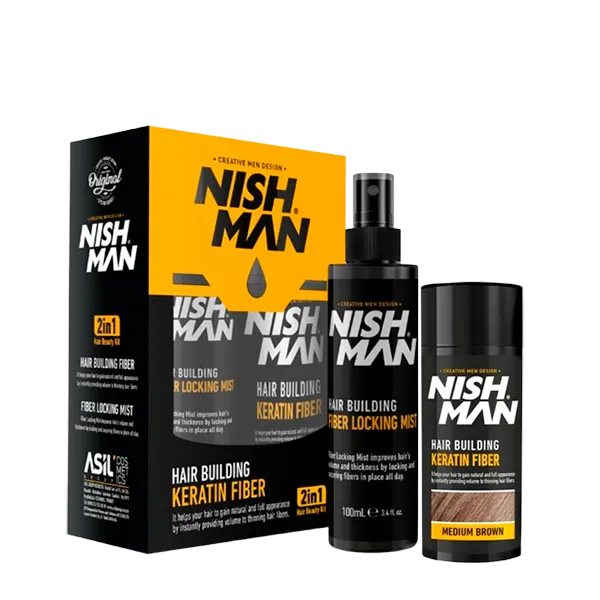 Fibra Capilar + Laca Nishman Marrón Medio 21gr