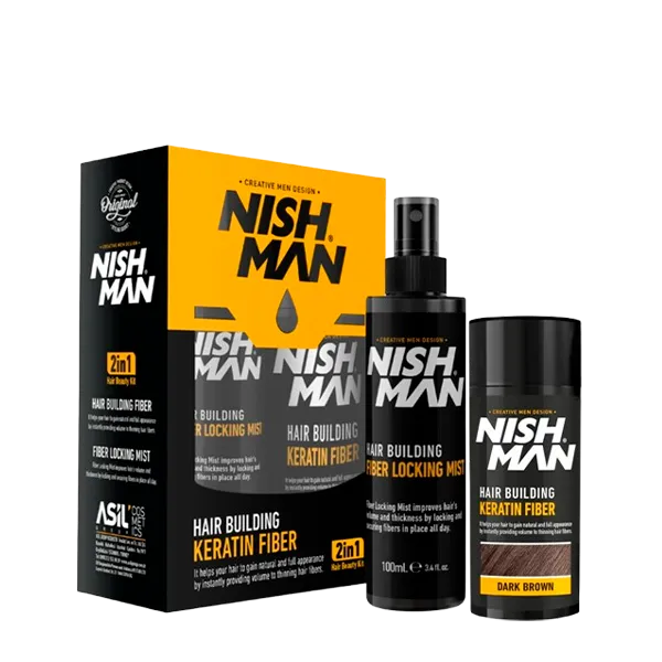 Fibra Capilar + Laca Nishman Marrón Oscuro 21gr